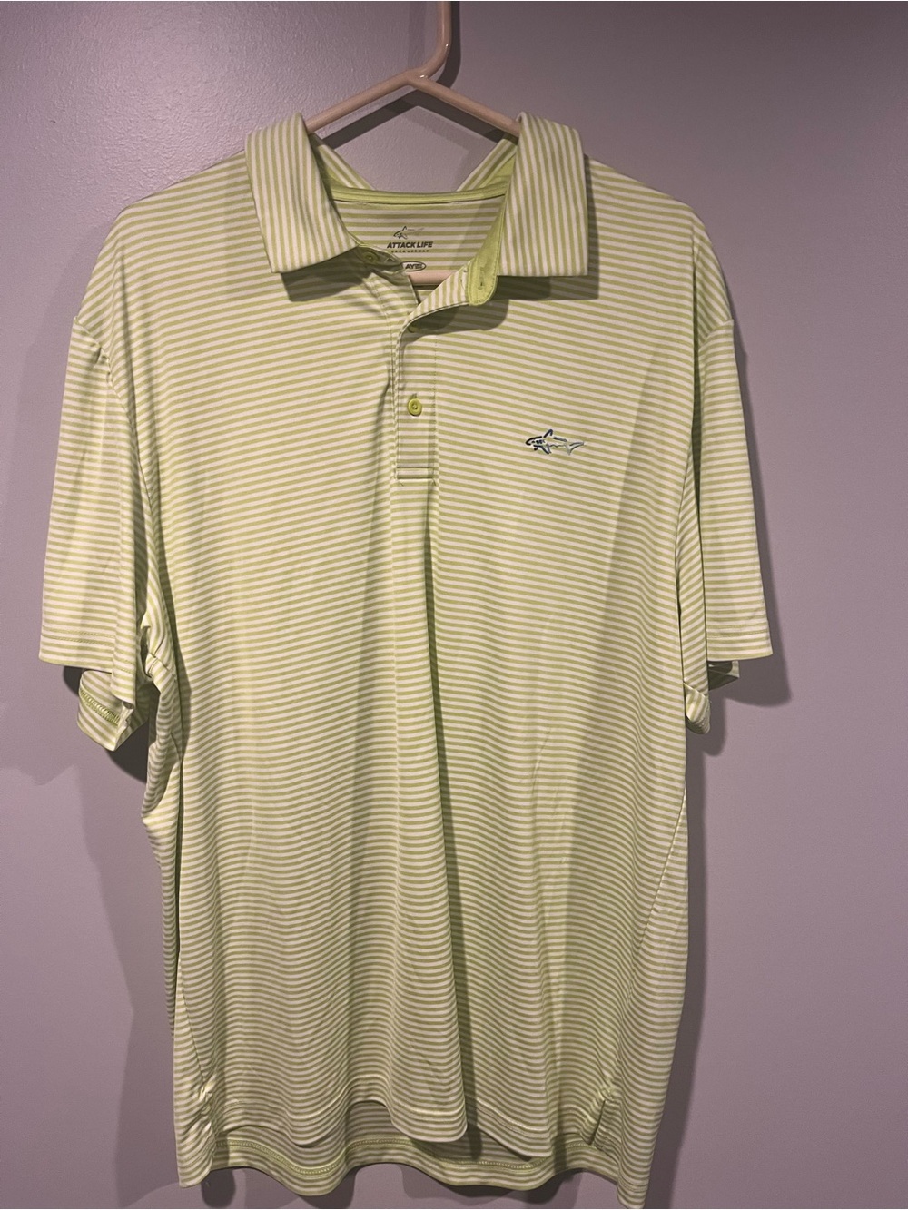 Attack Life by Greg Norman Light Green & White Striped Polo